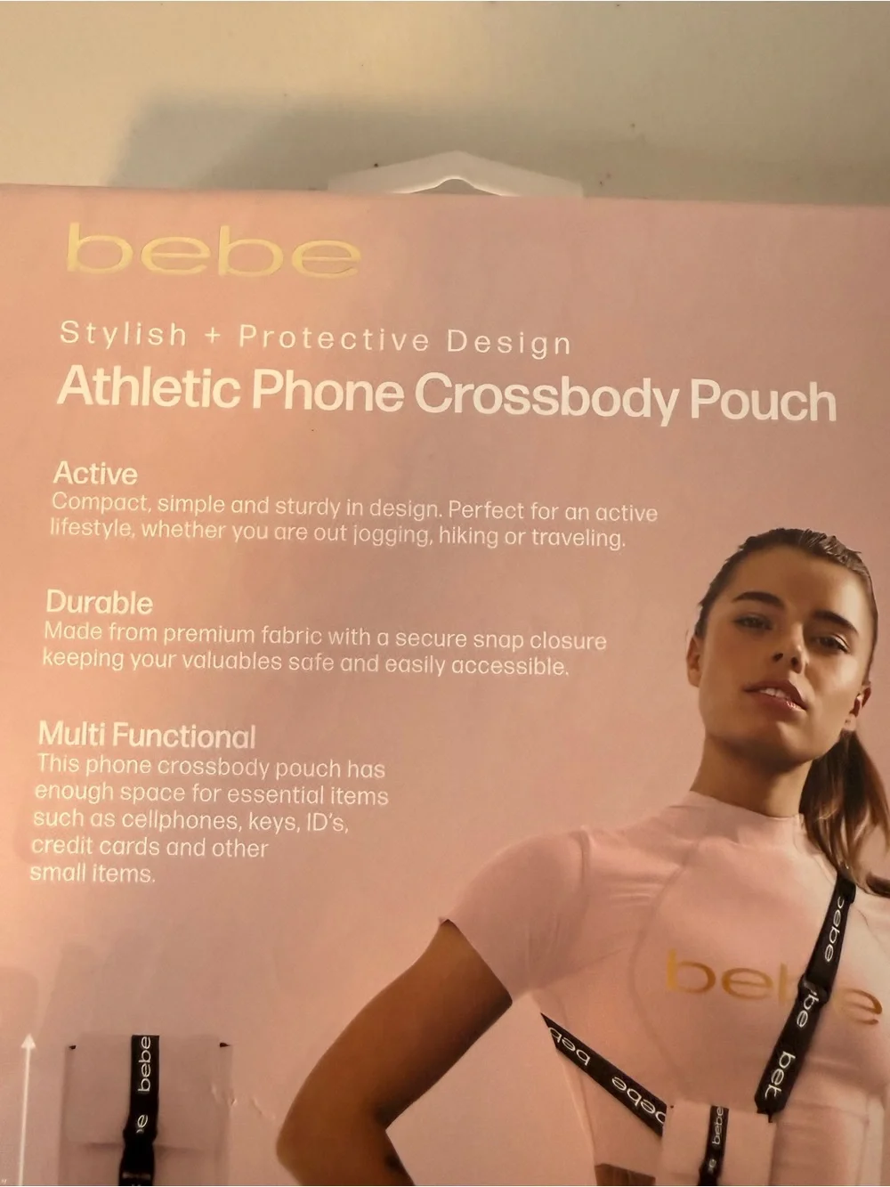 Bebe Athletic Phone Crossbody Pouch Pink Adjustable Strap NIB